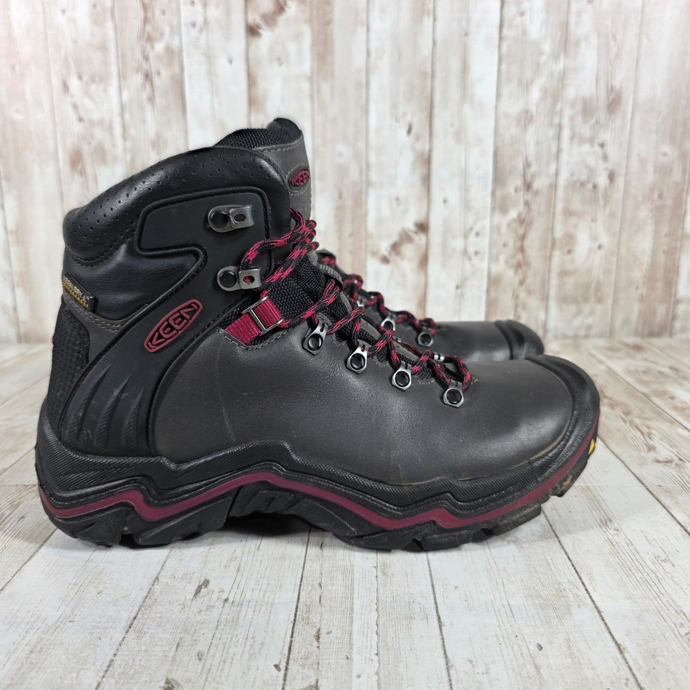 KEEN Durand Mid WP Waterproof Hiking Boots‎ Womens 8.5 Black Red Leather 1011555